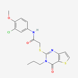 molecular formula C18H18ClN3O3S2 B2650101 N-(3-氯-4-甲氧基苯基)-2-[(4-氧代-3-丙基-3,4-二氢噻吩并[3,2-d]嘧啶-2-基)硫代]乙酰胺 CAS No. 1252922-20-5