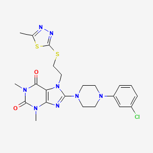 molecular formula C22H25ClN8O2S2 B2650107 8-[4-(3-氯苯基)哌嗪-1-基]-1,3-二甲基-7-[2-[(5-甲基-1,3,4-噻二唑-2-基)硫代]乙基]嘌呤-2,6-二酮 CAS No. 850914-89-5