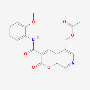 molecular formula C20H18N2O6 B2650129 (3-{[(2-methoxyphenyl)amino]carbonyl}-8-methyl-2-oxo-2H-pyrano[2,3-c]pyridin-5-yl)methyl acetate CAS No. 1111292-02-4