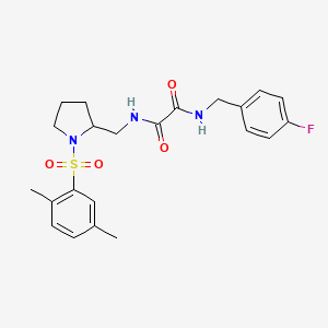 molecular formula C22H26FN3O4S B2650198 N1-((1-((2,5-dimethylphenyl)sulfonyl)pyrrolidin-2-yl)methyl)-N2-(4-fluorobenzyl)oxalamide CAS No. 896285-66-8
