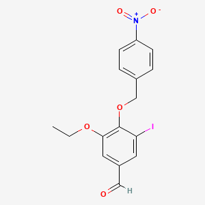 molecular formula C16H14INO5 B2650218 3-乙氧基-5-碘-4-[(4-硝基苄基)氧基]苯甲醛 CAS No. 345981-32-0