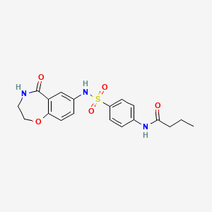 molecular formula C19H21N3O5S B2650254 N-(4-(N-(5-oxo-2,3,4,5-tetrahydrobenzo[f][1,4]恶二嗪-7-基)磺酰胺基)苯基)丁酰胺 CAS No. 922009-57-2