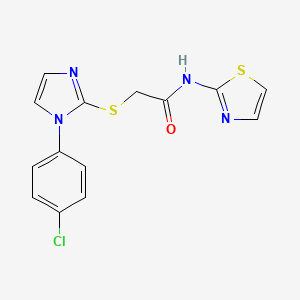 molecular formula C14H11ClN4OS2 B2650266 2-((1-(4-氯苯基)-1H-咪唑-2-基)硫代)-N-(噻唑-2-基)乙酰胺 CAS No. 688337-31-7