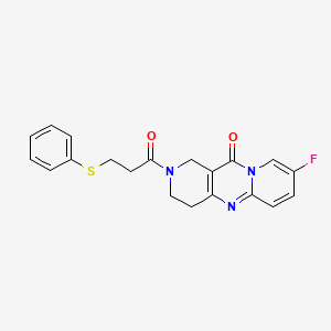 molecular formula C20H18FN3O2S B2650271 8-fluoro-2-(3-(phenylthio)propanoyl)-3,4-dihydro-1H-dipyrido[1,2-a:4',3'-d]pyrimidin-11(2H)-one CAS No. 2034533-61-2