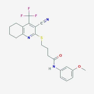molecular formula C22H22F3N3O2S B2650276 4-((3-cyano-4-(trifluoromethyl)-5,6,7,8-tetrahydroquinolin-2-yl)thio)-N-(3-methoxyphenyl)butanamide CAS No. 905787-09-9