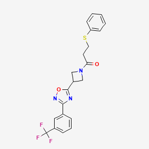 molecular formula C21H18F3N3O2S B2650278 3-(苯硫基)-1-(3-(3-(3-(三氟甲基)苯基)-1,2,4-恶二唑-5-基)氮杂环丁烷-1-基)丙-1-酮 CAS No. 1396852-05-3