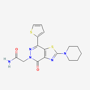 molecular formula C16H17N5O2S2 B2650283 2-(4-氧代-2-(哌啶-1-基)-7-(噻吩-2-基)噻唑并[4,5-d]嘧啶-5(4H)-基)乙酰胺 CAS No. 1105219-44-0
