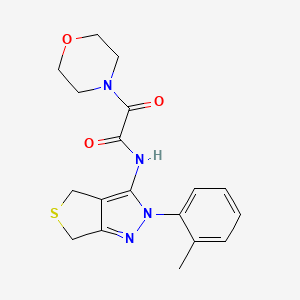 molecular formula C18H20N4O3S B2650290 2-吗啉-2-氧代-N-(2-(邻甲苯基)-4,6-二氢-2H-噻吩[3,4-c]吡唑-3-基)乙酰胺 CAS No. 899993-81-8