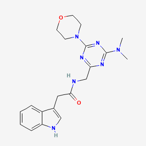 molecular formula C20H25N7O2 B2650294 N-((4-(二甲氨基)-6-吗啉-1,3,5-三嗪-2-基)甲基)-2-(1H-吲哚-3-基)乙酰胺 CAS No. 2034550-64-4