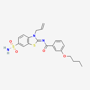 molecular formula C21H23N3O4S2 B2650295 (Z)-N-(3-allyl-6-sulfamoylbenzo[d]thiazol-2(3H)-ylidene)-3-butoxybenzamide CAS No. 865176-47-2