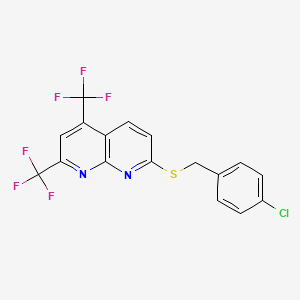 molecular formula C17H9ClF6N2S B2650315 5,7-双（三氟甲基）[1,8]萘啶-2-基4-氯苄基硫醚 CAS No. 477851-92-6