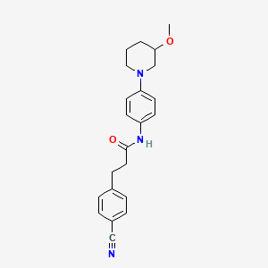 molecular formula C22H25N3O2 B2650356 3-(4-氰基苯基)-N-(4-(3-甲氧基哌啶-1-基)苯基)丙酰胺 CAS No. 1797278-95-5