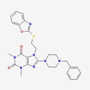 molecular formula C27H29N7O3S B2650358 7-(2-(苯并[d]恶唑-2-基硫代)乙基)-8-(4-苄基哌嗪-1-基)-1,3-二甲基-1H-嘌呤-2,6(3H,7H)-二酮 CAS No. 501352-47-2