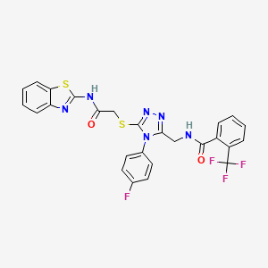B2650359 N-((5-((2-(benzo[d]thiazol-2-ylamino)-2-oxoethyl)thio)-4-(4-fluorophenyl)-4H-1,2,4-triazol-3-yl)methyl)-2-(trifluoromethyl)benzamide CAS No. 389071-04-9