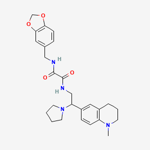 molecular formula C26H32N4O4 B2650360 N-(1,3-苯二氧杂环戊-5-基甲基)-N'-[2-(1-甲基-1,2,3,4-四氢喹啉-6-基)-2-吡咯烷-1-基乙基]乙二酰胺 CAS No. 922119-61-7