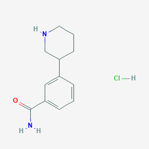 molecular formula C12H17ClN2O B2650362 3-(哌啶-3-基)苯甲酰胺 HCl CAS No. 2409589-71-3