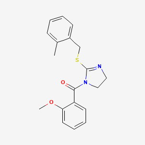 molecular formula C19H20N2O2S B2650375 (2-甲氧基苯基)(2-((2-甲基苄基)硫代)-4,5-二氢-1H-咪唑-1-基)甲酮 CAS No. 851801-02-0