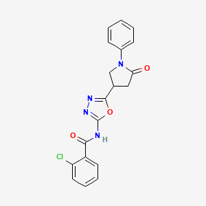 molecular formula C19H15ClN4O3 B2650381 2-氯-N-(5-(5-氧代-1-苯基吡咯烷-3-基)-1,3,4-恶二唑-2-基)苯甲酰胺 CAS No. 1111175-33-7