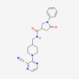 molecular formula C22H24N6O2 B2650384 N-((1-(3-氰基吡嗪-2-基)哌啶-4-基)甲基)-5-氧代-1-苯基吡咯烷-3-甲酰胺 CAS No. 1797726-01-2