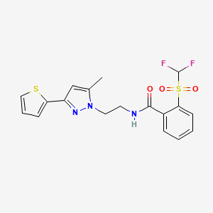 molecular formula C18H17F2N3O3S2 B2650461 2-((difluoromethyl)sulfonyl)-N-(2-(5-methyl-3-(thiophen-2-yl)-1H-pyrazol-1-yl)ethyl)benzamide CAS No. 2034450-67-2
