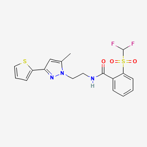 molecular formula C18H17F2N3O3S2 B2650461 2-((二氟甲基)磺酰基)-N-(2-(5-甲基-3-(噻吩-2-基)-1H-吡唑-1-基)乙基)苯甲酰胺 CAS No. 2034450-67-2