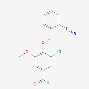 molecular formula C16H12ClNO3 B2650475 2-[(2-Chloro-4-formyl-6-methoxyphenoxy)methyl]benzonitrile CAS No. 443292-46-4