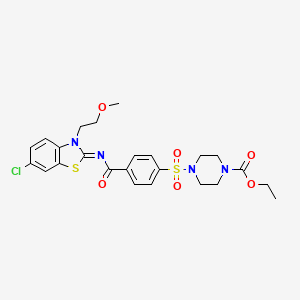 molecular formula C24H27ClN4O6S2 B2650490 (Z)-ethyl 4-((4-((6-chloro-3-(2-methoxyethyl)benzo[d]thiazol-2(3H)-ylidene)carbamoyl)phenyl)sulfonyl)piperazine-1-carboxylate CAS No. 864975-77-9
