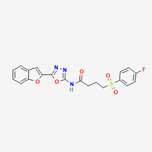 molecular formula C20H16FN3O5S B2650491 N-(5-(苯并呋喃-2-基)-1,3,4-恶二唑-2-基)-4-((4-氟苯基)磺酰)丁酰胺 CAS No. 922000-12-2