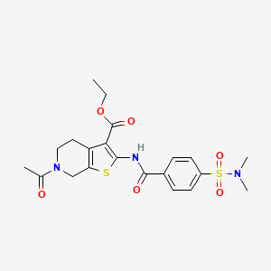 molecular formula C21H25N3O6S2 B2650519 6-乙酰基-2-[[4-(二甲基氨磺酰基)苯甲酰基]氨基]-5,7-二氢-4H-噻吩[2,3-c]吡啶-3-羧酸乙酯 CAS No. 449769-29-3