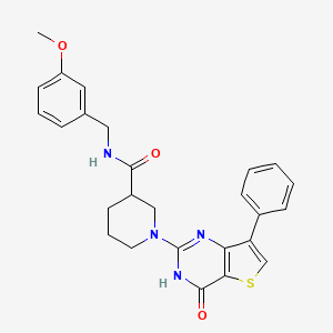molecular formula C26H26N4O3S B2650522 N-(3-甲氧基苄基)-1-(4-氧代-7-苯基-3,4-二氢噻吩并[3,2-d]嘧啶-2-基)哌啶-3-甲酰胺 CAS No. 1242868-48-9