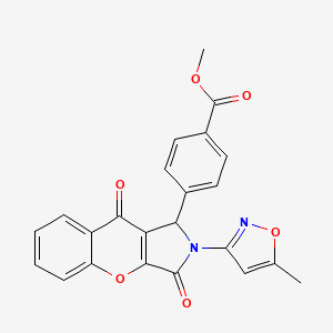 molecular formula C23H16N2O6 B2650539 Methyl 4-(2-(5-methylisoxazol-3-yl)-3,9-dioxo-1,2,3,9-tetrahydrochromeno[2,3-c]pyrrol-1-yl)benzoate CAS No. 874395-43-4