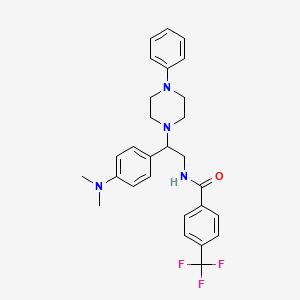 molecular formula C28H31F3N4O B2650548 N-(2-(4-(二甲氨基)苯基)-2-(4-苯基哌嗪-1-基)乙基)-4-(三氟甲基)苯甲酰胺 CAS No. 946365-14-6