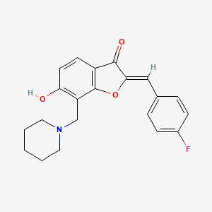 molecular formula C21H20FNO3 B2650549 (Z)-2-(4-fluorobenzylidene)-6-hydroxy-7-(piperidin-1-ylmethyl)benzofuran-3(2H)-one CAS No. 869077-31-6