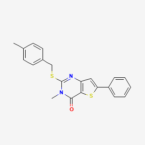 molecular formula C21H18N2OS2 B2650550 3-methyl-2-{[(4-methylphenyl)methyl]sulfanyl}-6-phenyl-3H,4H-thieno[3,2-d]pyrimidin-4-one CAS No. 1115958-78-5