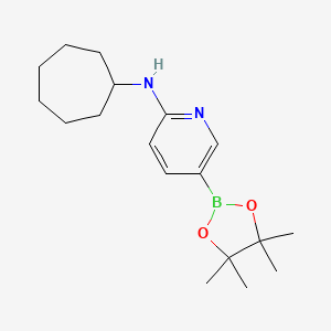 molecular formula C18H29BN2O2 B2650556 N-cycloheptyl-5-(tetramethyl-1,3,2-dioxaborolan-2-yl)pyridin-2-amine CAS No. 2490666-12-9