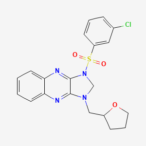molecular formula C20H19ClN4O3S B2650575 1-((3-chlorophenyl)sulfonyl)-3-((tetrahydrofuran-2-yl)methyl)-2,3-dihydro-1H-imidazo[4,5-b]quinoxaline CAS No. 845663-18-5