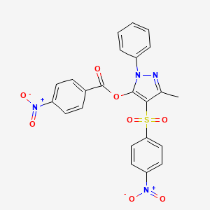 molecular formula C23H16N4O8S B2650583 [5-甲基-4-(4-硝基苯基)磺酰基-2-苯基吡唑-3-基] 4-硝基苯甲酸酯 CAS No. 851093-89-5