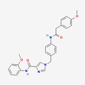 molecular formula C27H26N4O4 B2650586 N-(2-methoxyphenyl)-1-(4-(2-(4-methoxyphenyl)acetamido)benzyl)-1H-imidazole-4-carboxamide CAS No. 1251558-15-2
