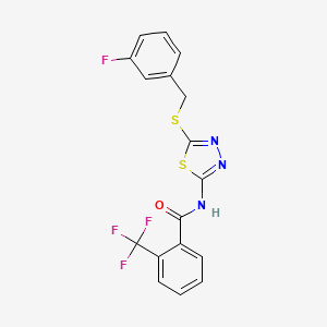 molecular formula C17H11F4N3OS2 B2650591 N-(5-((3-fluorobenzyl)thio)-1,3,4-thiadiazol-2-yl)-2-(trifluoromethyl)benzamide CAS No. 393567-42-5