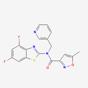 molecular formula C18H12F2N4O2S B2650599 N-(4,6-difluorobenzo[d]thiazol-2-yl)-5-methyl-N-(pyridin-3-ylmethyl)isoxazole-3-carboxamide CAS No. 946274-67-5