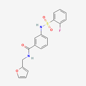 molecular formula C18H15FN2O4S B2650604 3-[(2-fluorophenyl)sulfonylamino]-N-(furan-2-ylmethyl)benzamide CAS No. 690647-49-5