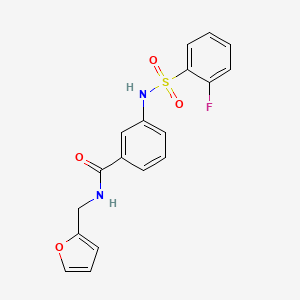 molecular formula C18H15FN2O4S B2650604 3-[(2-氟苯基)磺酰氨基]-N-(呋喃-2-基甲基)苯甲酰胺 CAS No. 690647-49-5