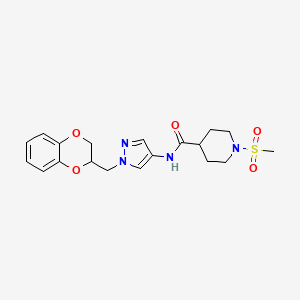 N-(1-((2,3-dihydrobenzo[b][1,4]dioxin-2-yl)methyl)-1H-pyrazol-4-yl)-1-(methylsulfonyl)piperidine-4-carboxamide