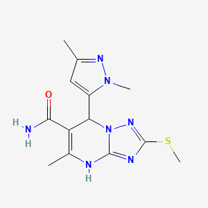 molecular formula C13H17N7OS B2650635 7-(1,3-dimethyl-1H-pyrazol-5-yl)-5-methyl-2-(methylsulfanyl)-4,7-dihydro[1,2,4]triazolo[1,5-a]pyrimidine-6-carboxamide CAS No. 1006343-40-3
