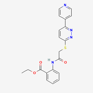 molecular formula C20H18N4O3S B2650638 Ethyl 2-({[(6-pyridin-4-ylpyridazin-3-yl)thio]acetyl}amino)benzoate CAS No. 872702-15-3