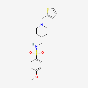 molecular formula C18H24N2O3S2 B2650639 4-甲氧基-N-((1-(噻吩-2-基甲基)哌啶-4-基)甲基)苯磺酰胺 CAS No. 879620-40-3