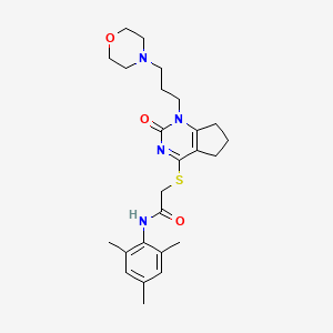 molecular formula C25H34N4O3S B2650640 N-mesityl-2-((1-(3-morpholinopropyl)-2-oxo-2,5,6,7-tetrahydro-1H-cyclopenta[d]pyrimidin-4-yl)thio)acetamide CAS No. 898451-39-3