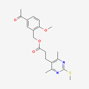 molecular formula C20H24N2O4S B2650648 (5-Acetyl-2-methoxyphenyl)methyl 3-[4,6-dimethyl-2-(methylsulfanyl)pyrimidin-5-yl]propanoate CAS No. 1110866-70-0
