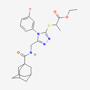molecular formula C25H31FN4O3S B2650650 Ethyl 2-[[5-[(adamantane-1-carbonylamino)methyl]-4-(3-fluorophenyl)-1,2,4-triazol-3-yl]sulfanyl]propanoate CAS No. 476439-72-2