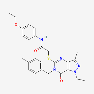 molecular formula C26H29N5O3S B2650668 N-(4-乙氧基苯基)-2-({1-乙基-3-甲基-6-[(4-甲基苯基)甲基]-7-氧代-1H,6H,7H-吡唑并[4,3-d]嘧啶-5-基}硫代)乙酰胺 CAS No. 1359318-11-8
